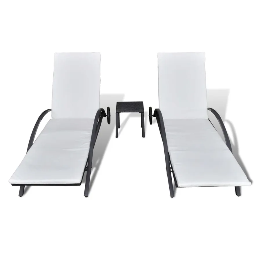 Chaises longues avec table Résine tressée Noir - 3