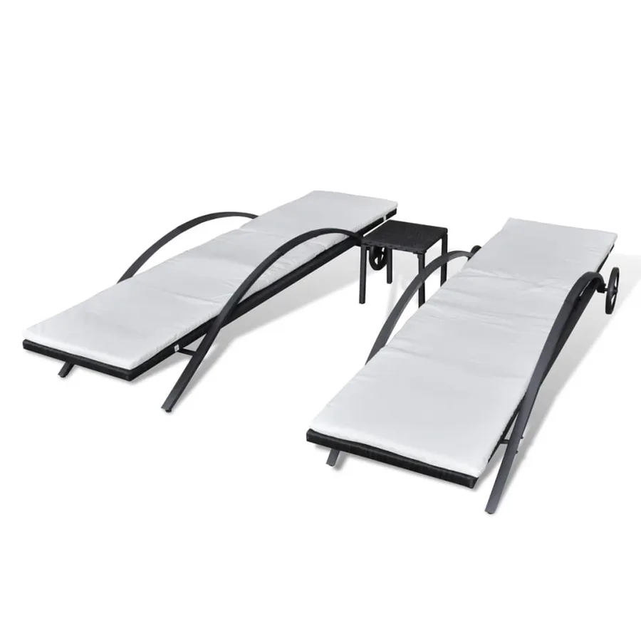 Chaises longues avec table Résine tressée Noir - 4