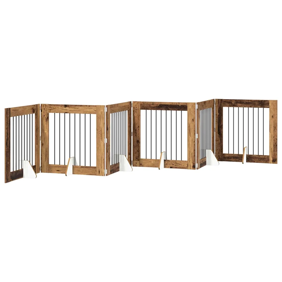 Porte de chien pliable avec supports 6 pcs Bois ancien 482 cm - 2