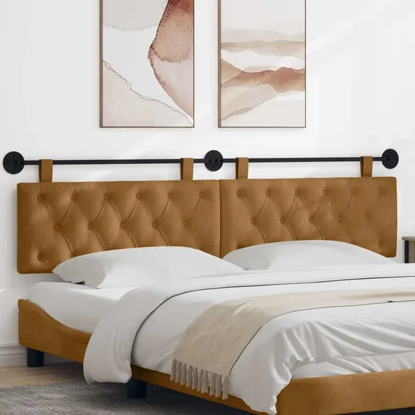 Tête de lit suspendue Avec lumière LED Marron Velours