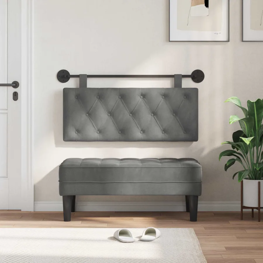 Tête de lit suspendue Avec lumière LED Gris foncé Velours - 3