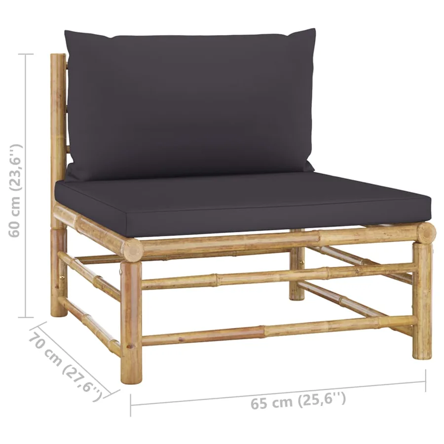 Salon de jardin 5 pcs avec coussins gris foncé bambou - 12