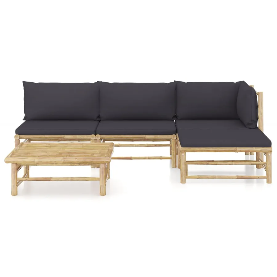 Salon de jardin 5 pcs avec coussins gris foncé bambou - 2
