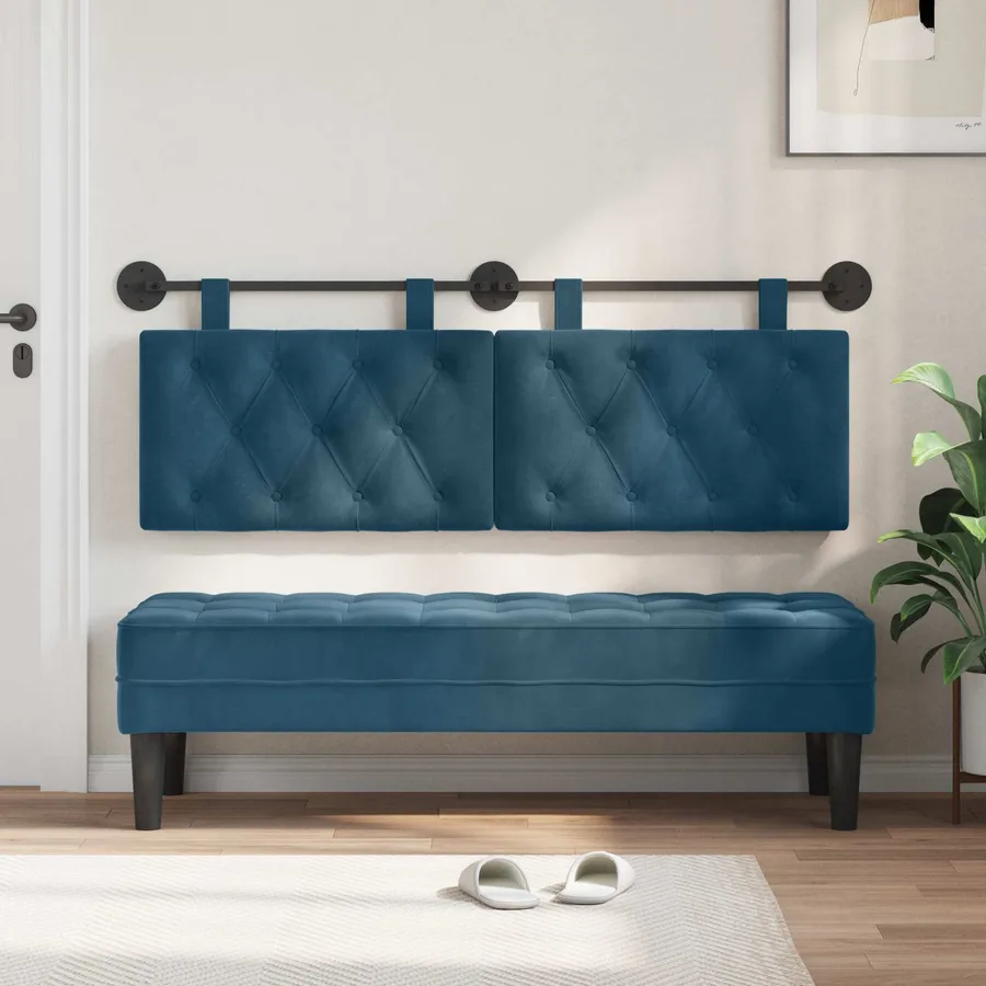 Tête de lit suspendue Avec lumière LED Bleu Velours - 3