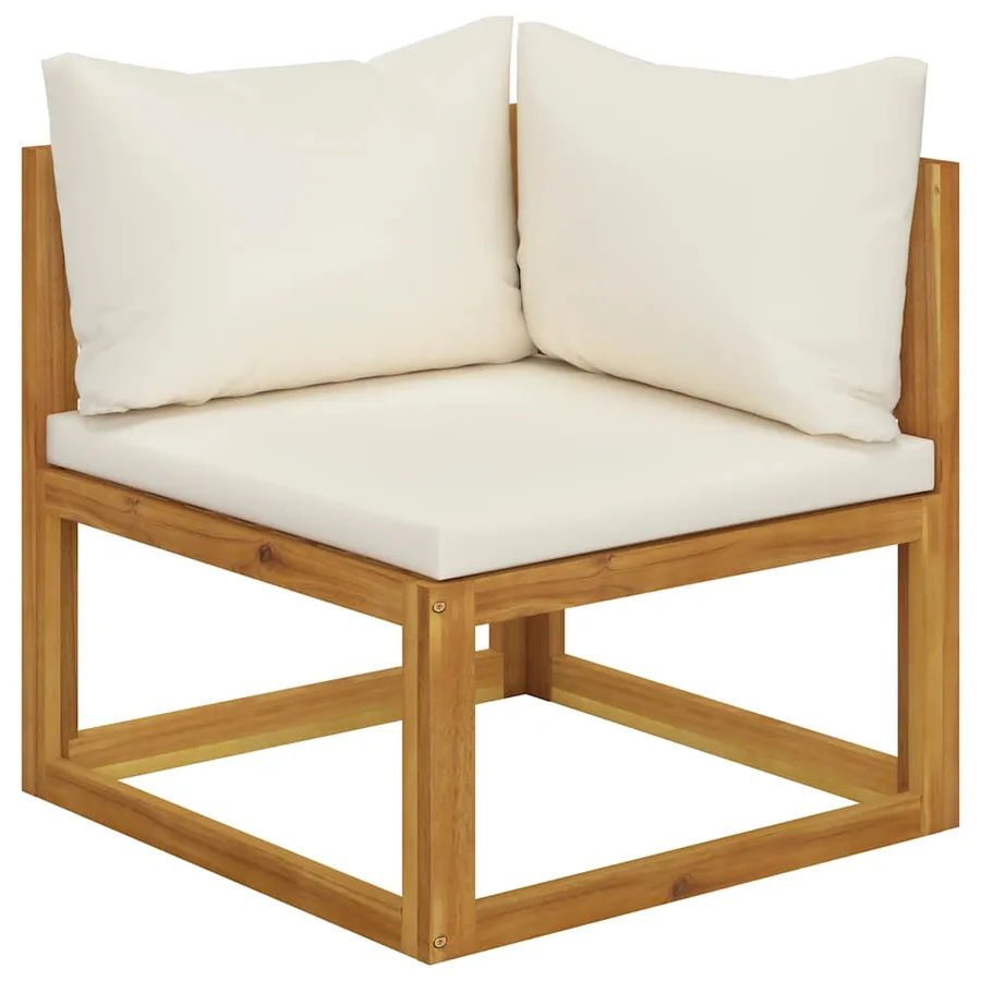 Salon de jardin 6 pcs avec coussin Crème Bois d'acacia solide - 4