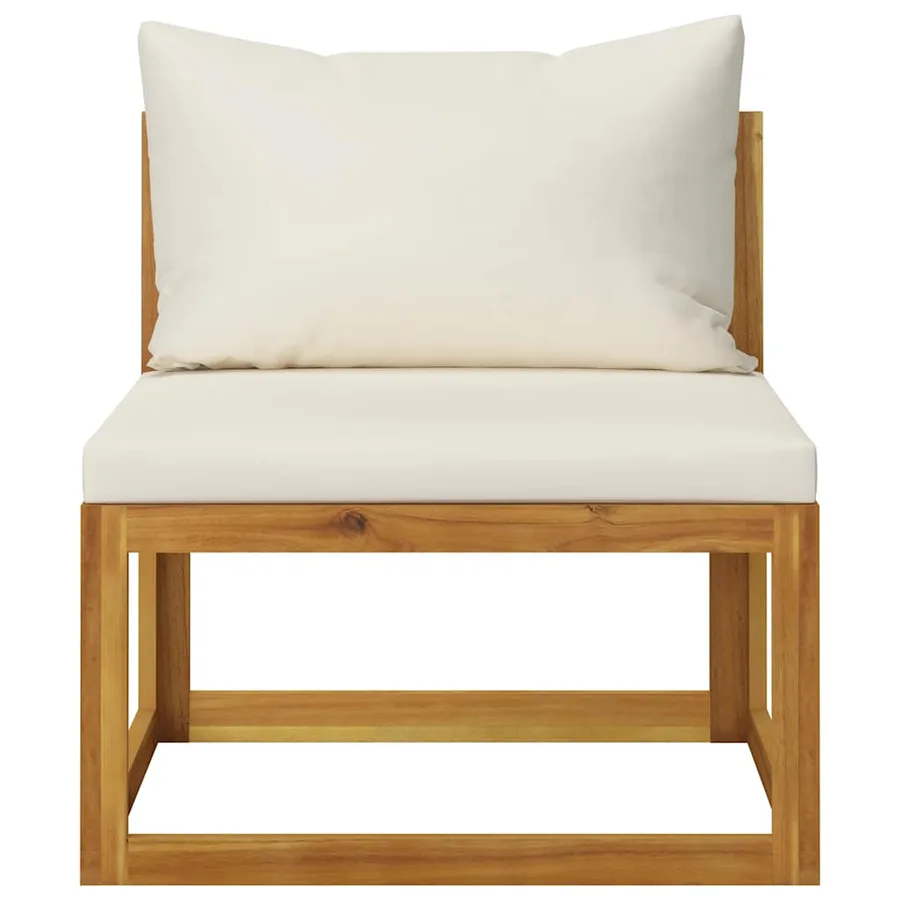 Salon de jardin 6 pcs avec coussin Crème Bois d'acacia solide - 9
