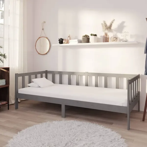 Daybed with mattress 90x200 cm Grey Solid pine wood