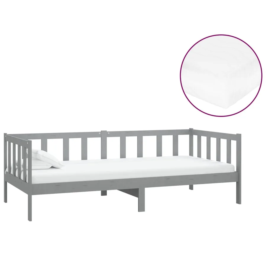 Daybed with mattress 90x200 cm Grey Solid pine wood - 2