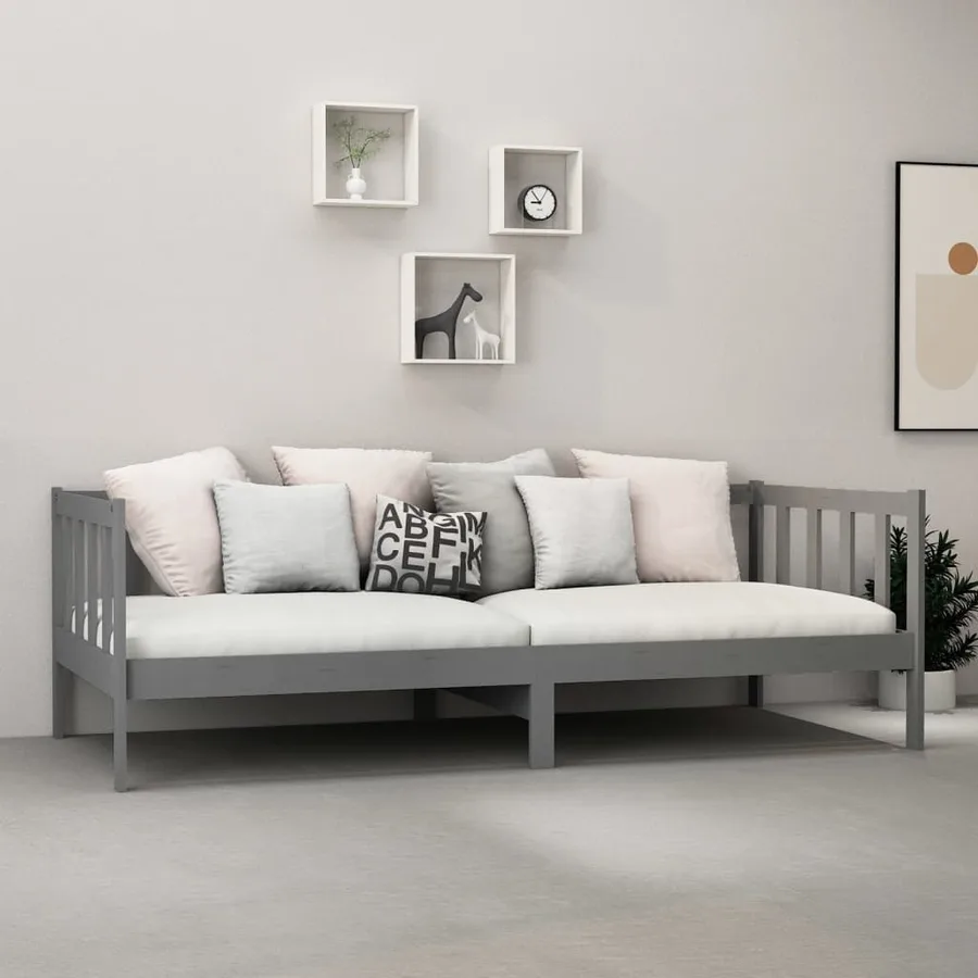 Lit de repos avec matelas 90x200 cm Gris Bois de pin massif - 3