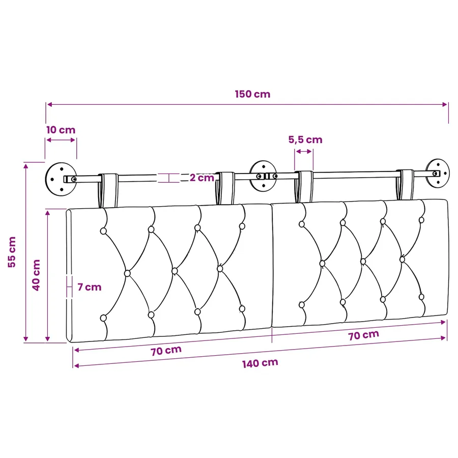 Tête de lit suspendue Blanc Tissu - 11