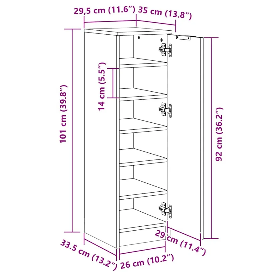 Armoire à chaussures Blanc 30x35x100 cm Bois d'ingénierie - 9