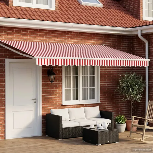 Store rétractable manuel avec LEDs Rouge et Blanc 4 × 3 m