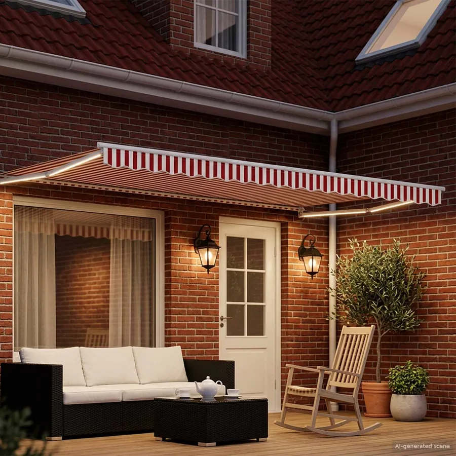 Store rétractable manuel avec LEDs Rouge et Blanc 4 × 3 m - 3