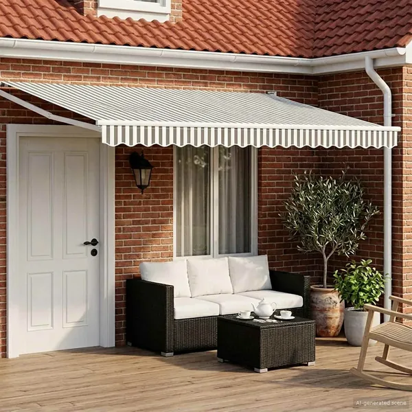 Store rétractable manuel avec LEDs Anthracite et blanc 4 × 3 m