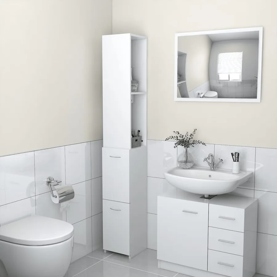 Bathroom cabinet white 25x26.5x170 cm engineered wood