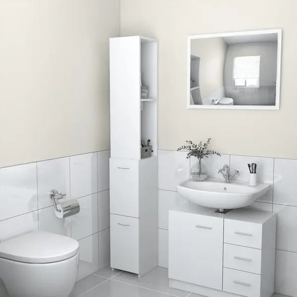 Bathroom cabinet white 25x26.5x170 cm engineered wood