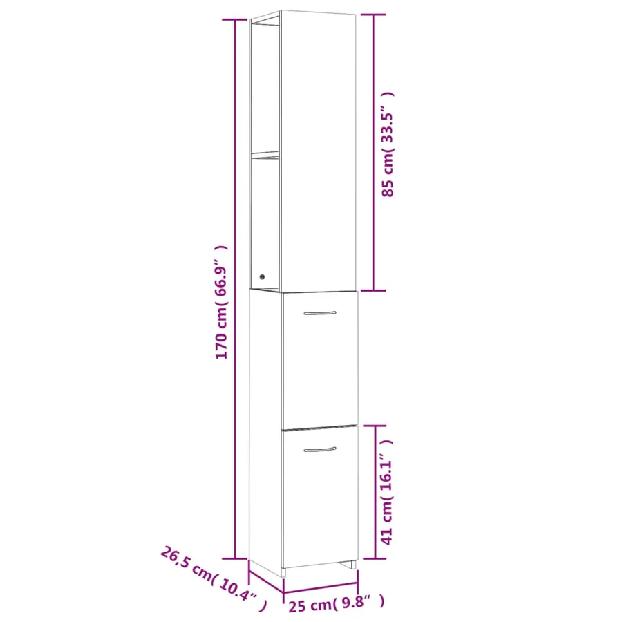 Armoire de salle de bain blanc 25x26,5x170 cm bois d'ingénierie - 8