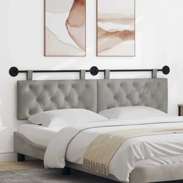 Tête de lit suspendue Avec lumière LED Gris clair Velours