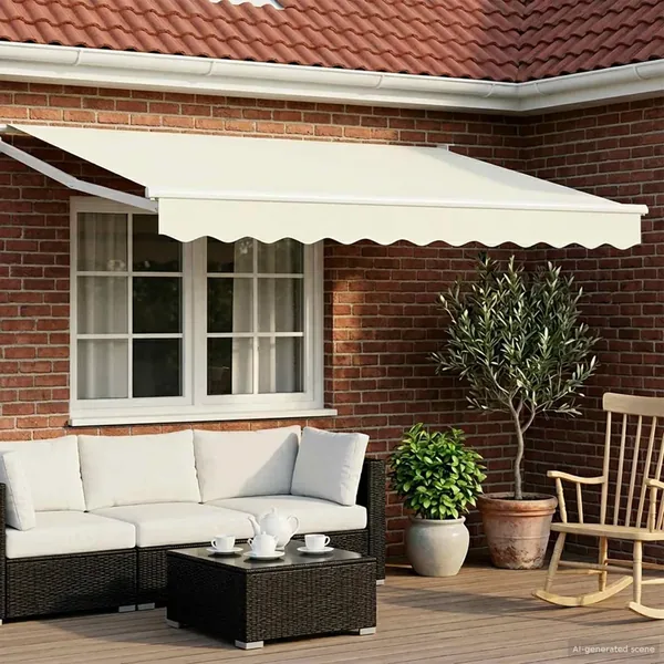 Store rétractable manuel avec LEDs Crème et Blanc 3 x 2,5 m