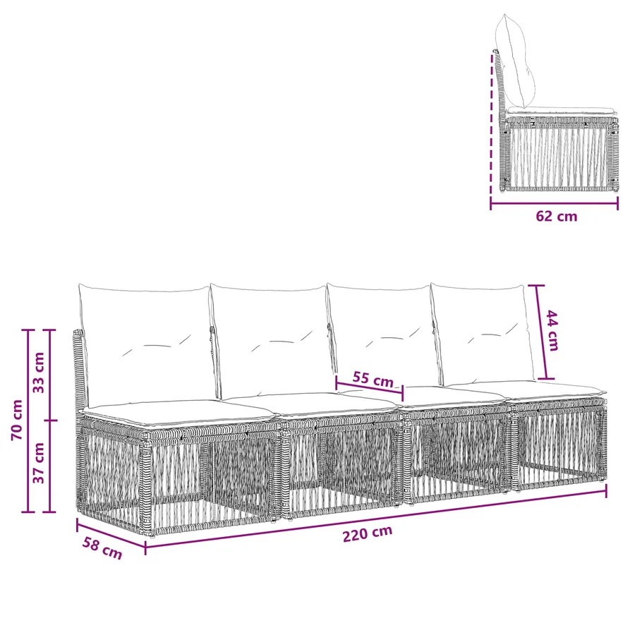 Canapé 4 places 4 pcs 4-Nombre de places Beige polyrotin - 9