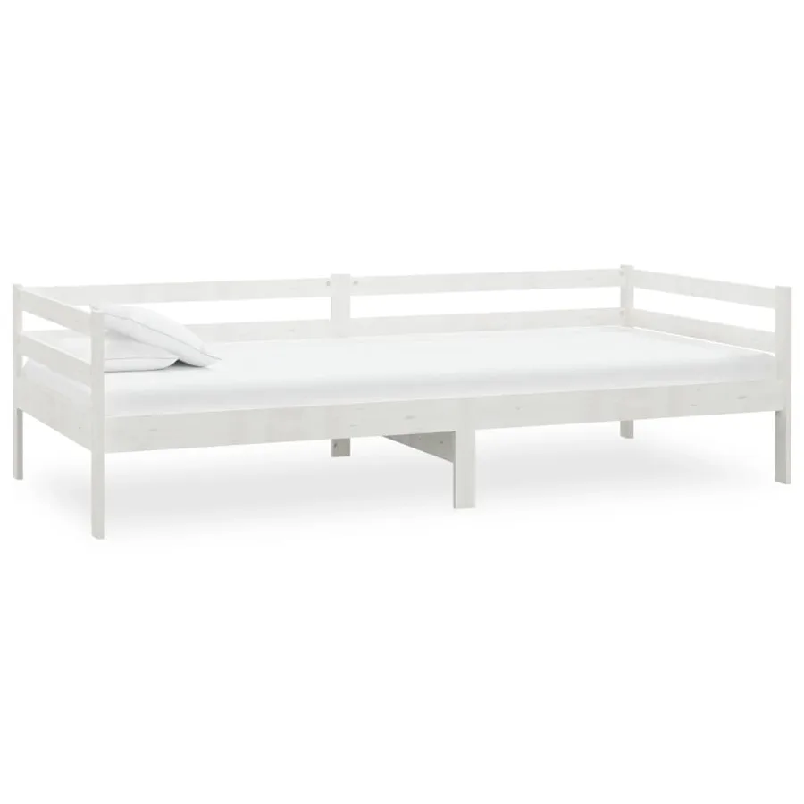 Lit de repos avec matelas 90x200 cm Blanc Bois de pin massif - 4