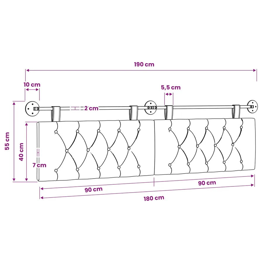 Tête de lit suspendue Rose Tissu - 11