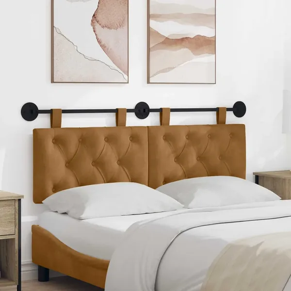 Tête de lit suspendue Avec lumière LED Marron Velours