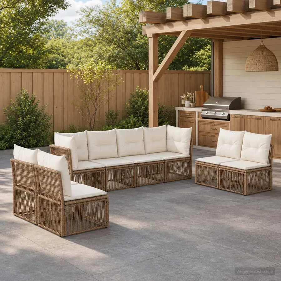Ensemble de canapé de jardin 8 pcs Beige polyrotin