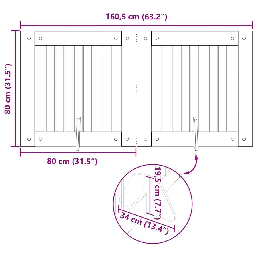 Porte de chien pliable avec supports 2 pcs Bois ancien 160,5 cm - 9