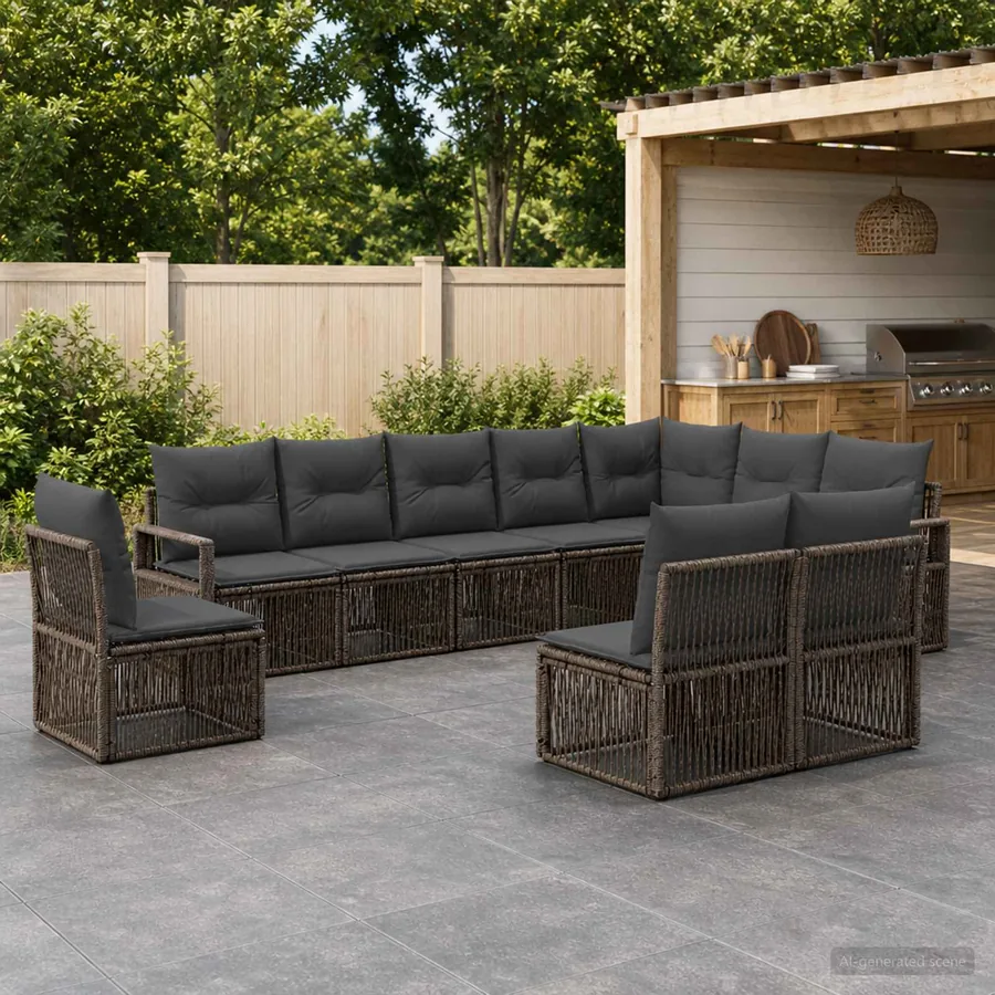 Ensemble de canapé de jardin 10 pcs Gris polyrotin