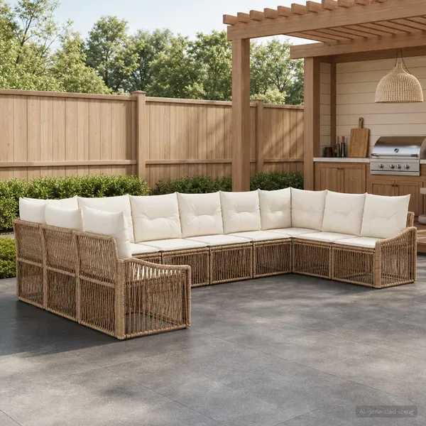 Ensemble de canapé de jardin 10 pcs Beige polyrotin