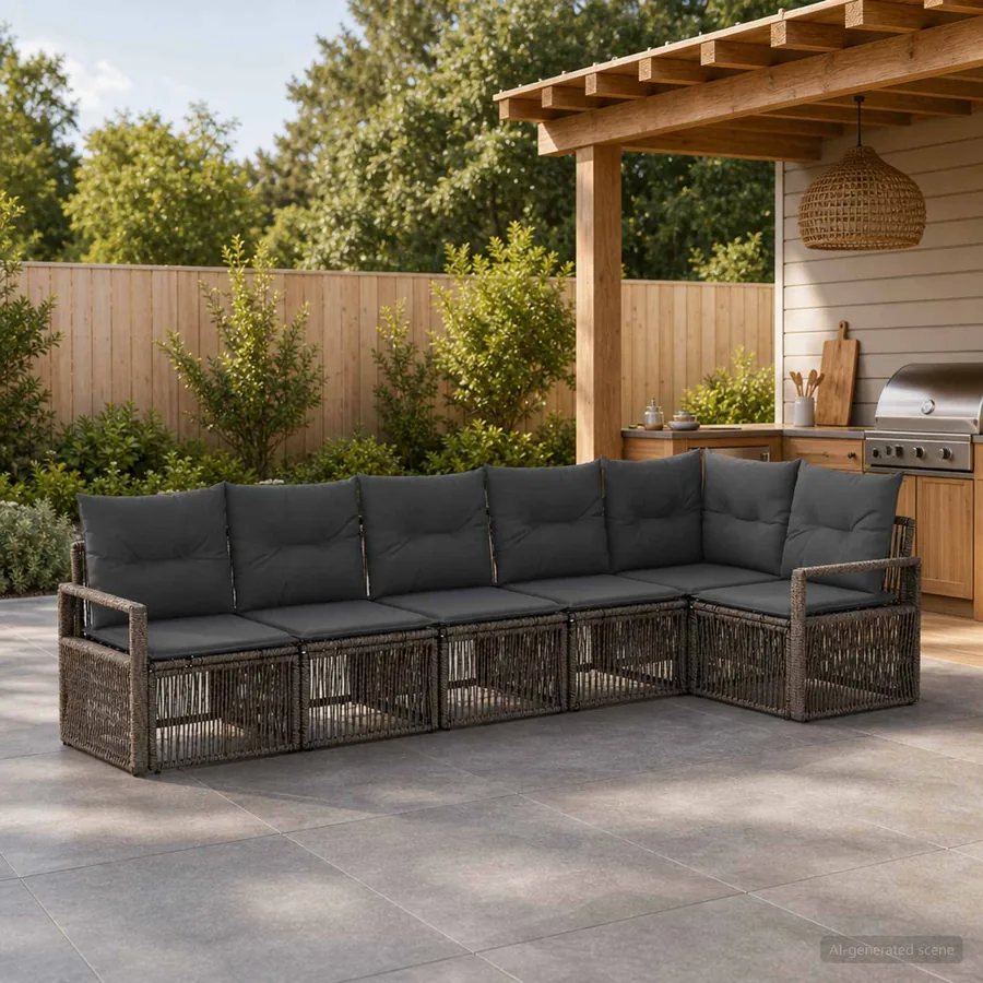 Ensemble de canapé de jardin 6 pcs Gris polyrotin