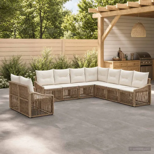 Ensemble de canapé de jardin 9 pcs Beige polyrotin