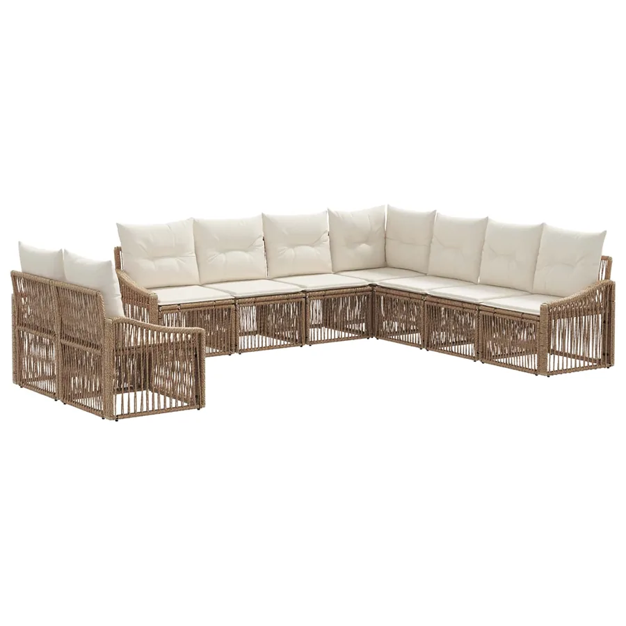 Ensemble de canapé de jardin 9 pcs Beige polyrotin - 2
