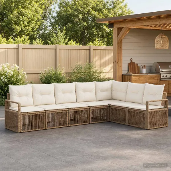 Ensemble de canapé de jardin 7 pcs Beige polyrotin