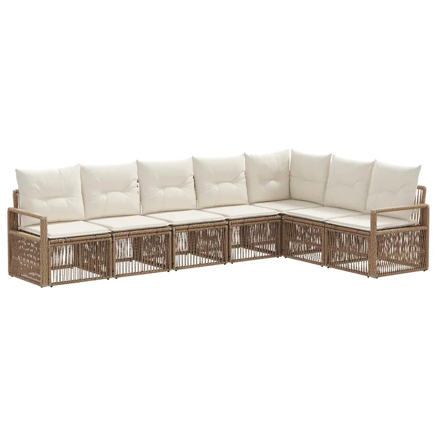 Ensemble de canapé de jardin 7 pcs Beige polyrotin - 2