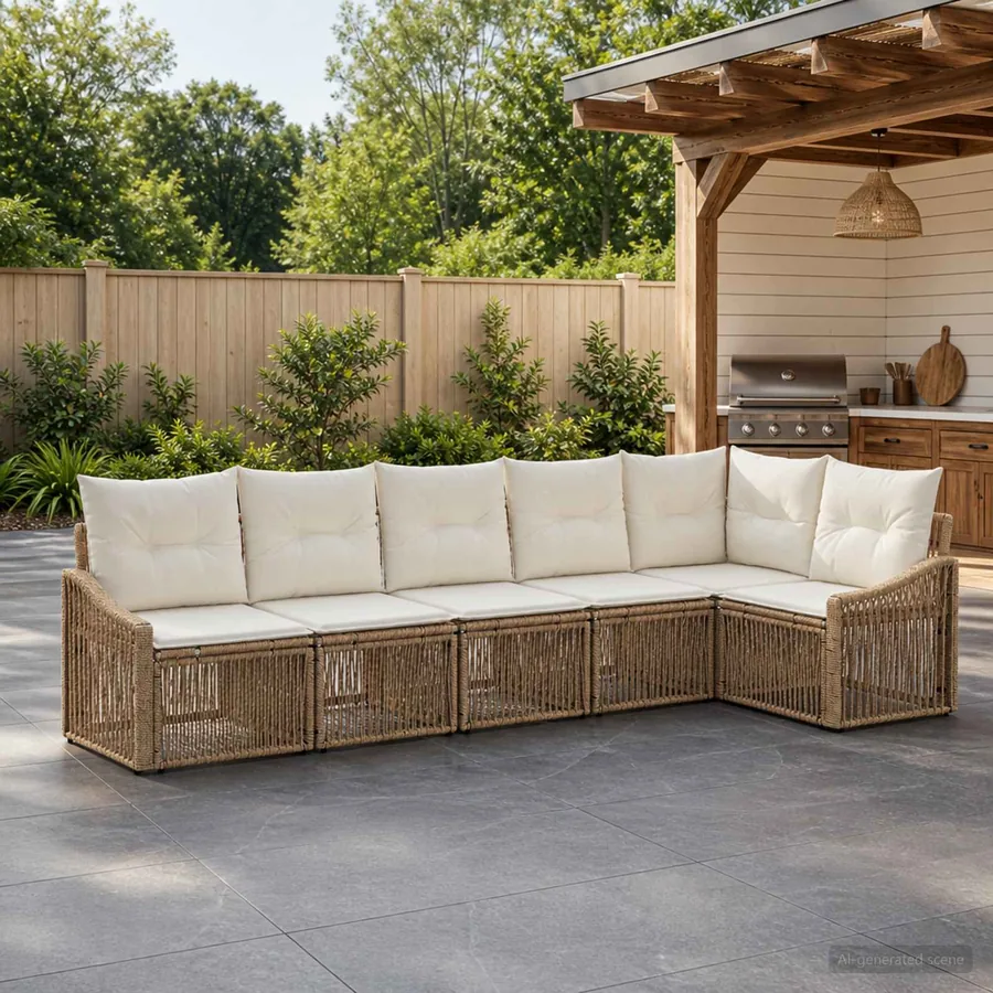 Ensemble de canapé de jardin 6 pcs Beige polyrotin