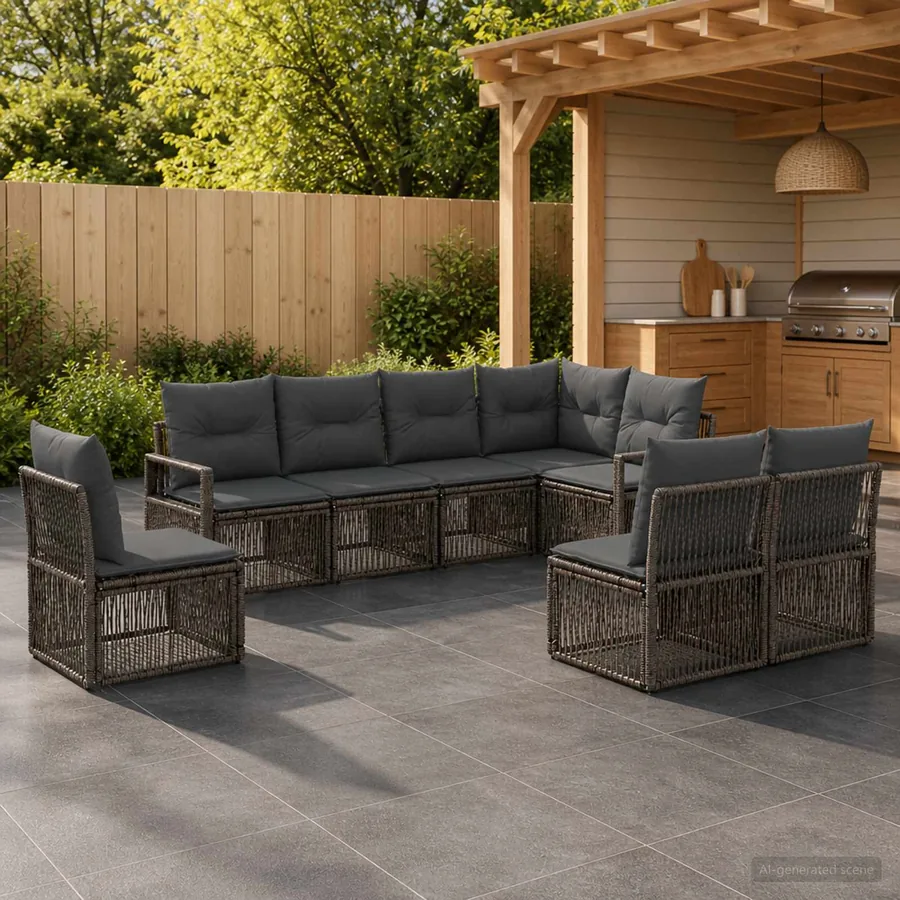 Ensemble de canapé de jardin 8 pcs Gris polyrotin