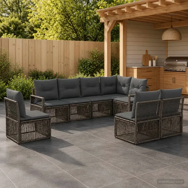 Ensemble de canapé de jardin 8 pcs Gris polyrotin