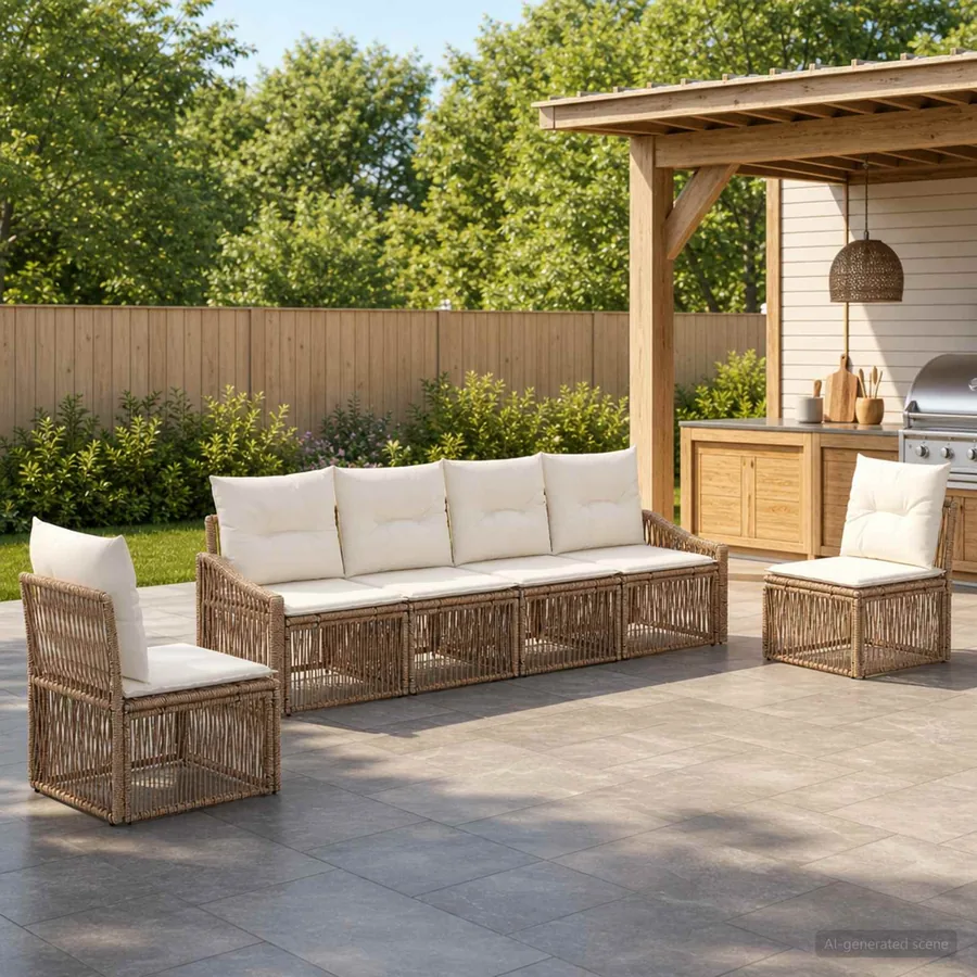 Ensemble de canapé de jardin 6 pcs Beige polyrotin