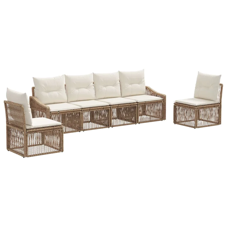Ensemble de canapé de jardin 6 pcs Beige polyrotin - 2