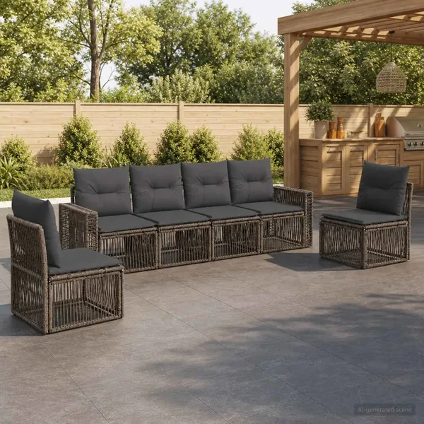 Ensemble de canapé de jardin 6 pcs Gris et Gris foncé polyrotin
