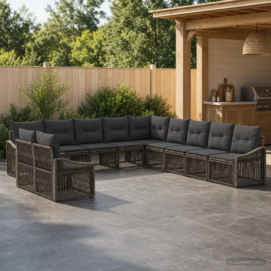 Ensemble de canapé de jardin 11 pcs Gris polyrotin