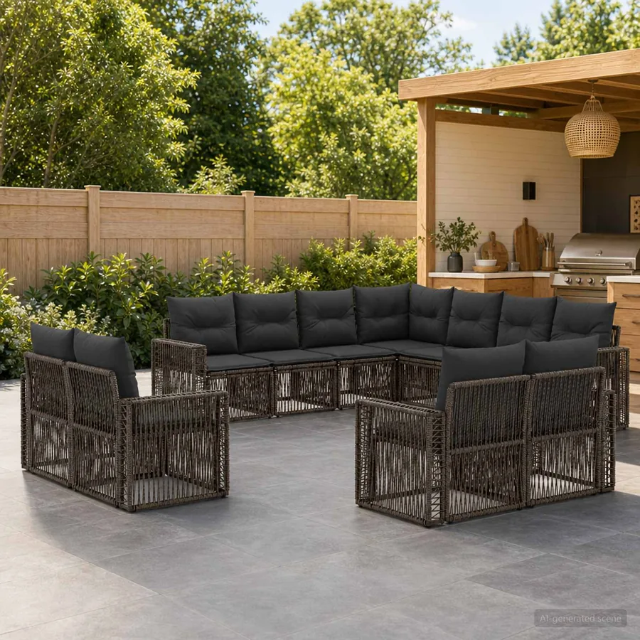 Ensemble de canapé de jardin 11 pcs Gris et Gris foncé