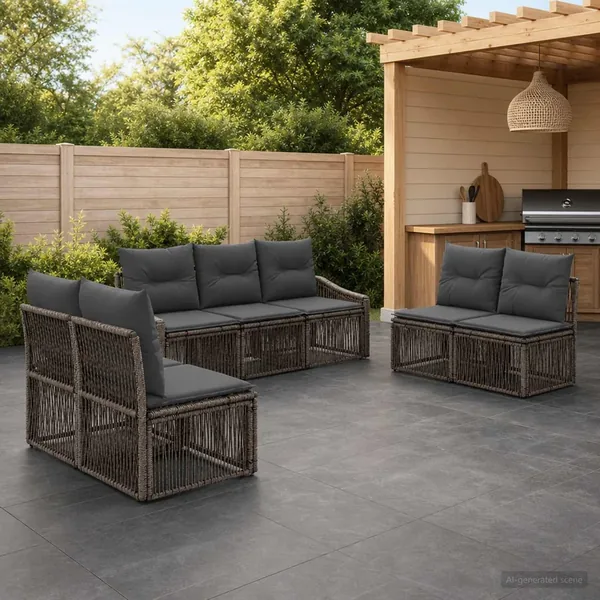 Ensemble de canapé de jardin 7 pcs Gris polyrotin