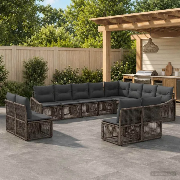 Ensemble de canapé de jardin 12 pcs Gris polyrotin