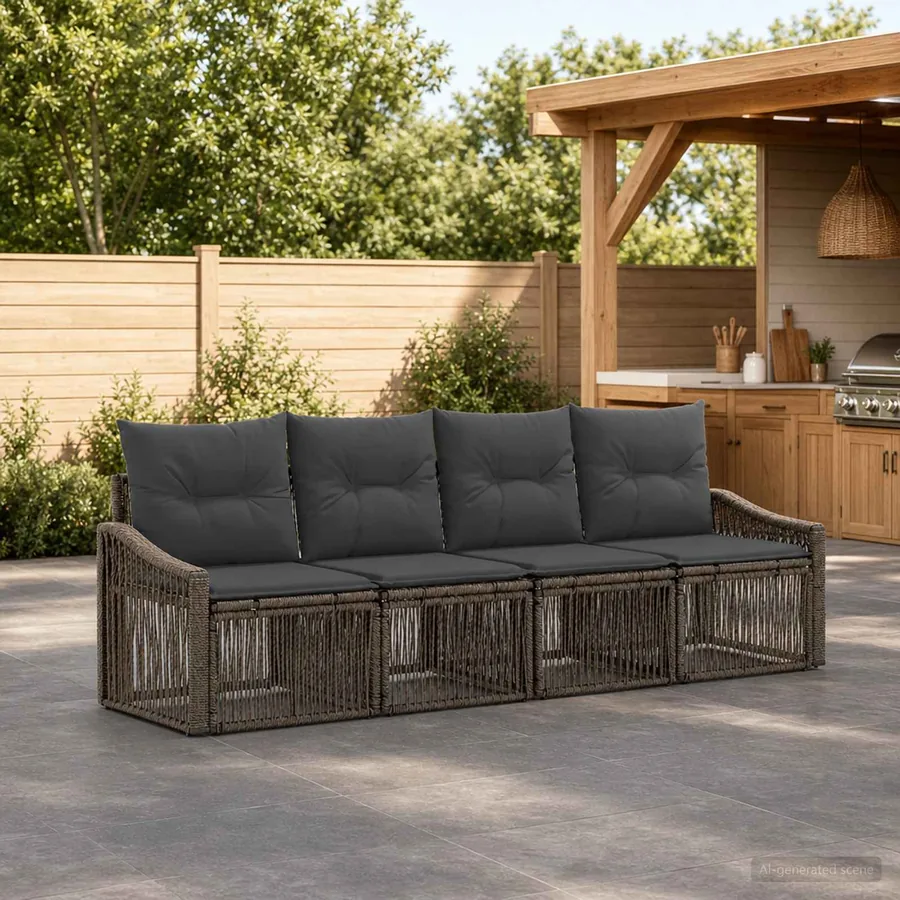 Ensemble de canapé de jardin 4 pcs Gris polyrotin