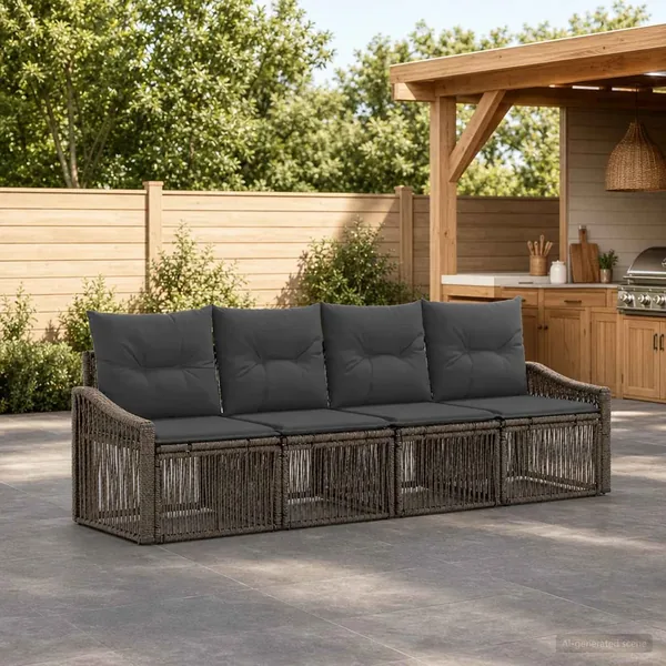 Ensemble de canapé de jardin 4 pcs Gris polyrotin