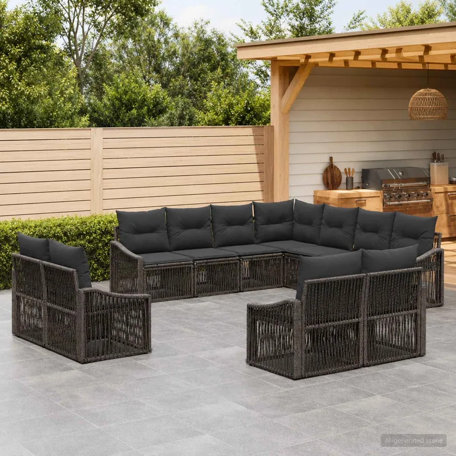 Ensemble de canapé de jardin 11 pcs Gris polyrotin