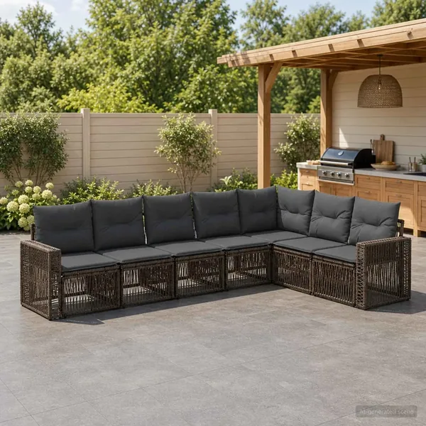 Ensemble de canapé de jardin 7 pcs Gris et Gris foncé polyrotin